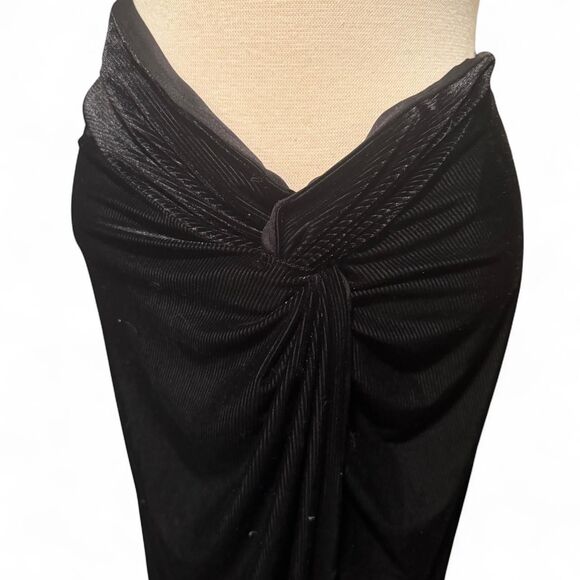 AFRM Delmi Ruched Velvet Midi Skirt Black Size M High Slit Revolve NWT - Picture 8 of 8